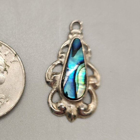 925 Sterling silver and Abalone / Paua shell necklace charm pendant - Picture 1 of 2